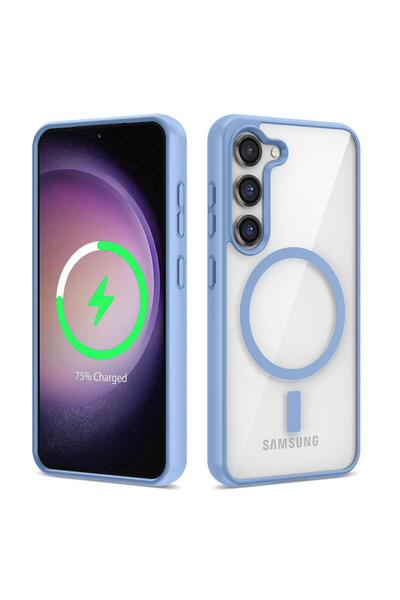 UnDePlus Samsung Galaxy S23 Kılıf Sararmaz Magsafe Şeffaf Kapak Ege Mavi
