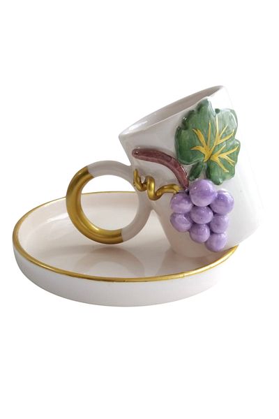 Spica Ceramica Grape Model Handmade Espresso, Gift Single Turkish Coffee Cup Set