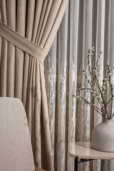 Karesi Beige Extra-forced Pleatless Flat Planting Background Curtain - Single Wing 12490