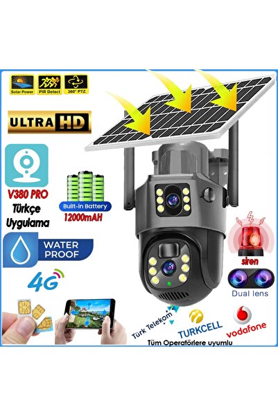 jetucuzal Mpıa Mıka-4g 3 3mp 4k 4g Sim Kartlı Solar 12000mah Sesli 360 Ptz Tü...
