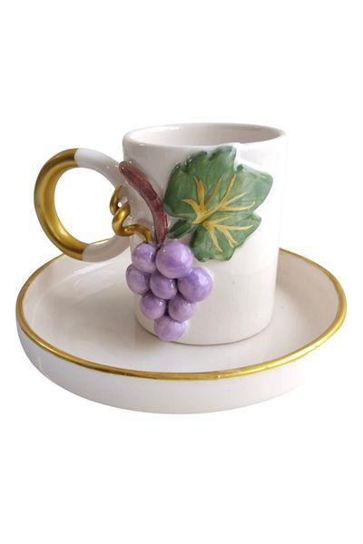 Spica Ceramica Grape Model Handmade Espresso, Gift Single Turkish Coffee Cup Set