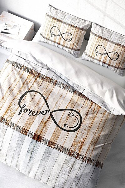 MonoHome Double (With Elastic Sheet) 100% Cotton Satin Duvet Cover Set Forever