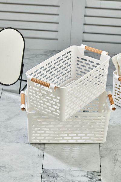 safestore 4 Pieces Multi-Purpose Organizer Basket with Plastic Handles - Closet & Drawer Organizer Basket - White