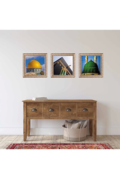 bestablo Set de picturi cu rame antice din 3 piese, Moscheea Haram, Aksa, Nebevi, Decor pentru casa