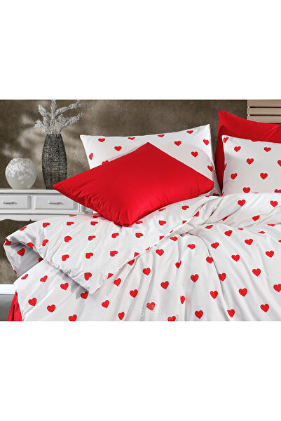 Şahinhome Kırmızı Kalpli Nevresim Takımı Çarşafı Lastikli Tek Kişilik Nevresim Takımı