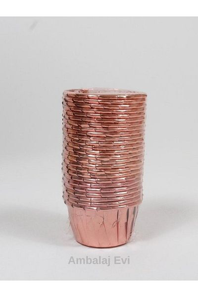 Ambalaj Evi Shiny Pink Rose Gold Muffin Cupcake Mold 25 Cake Capsules