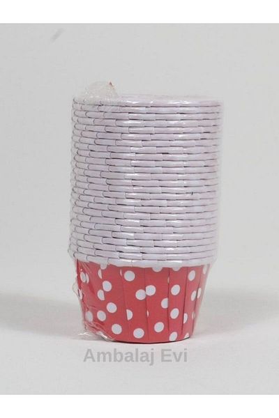 Ambalaj Evi Red Inner White Polka Dot Muffin Mold (25 Pieces)