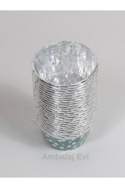 Ambalaj Evi Green Polka Dot Aluminum Muffin Cupcake - Cake Capsule, Bride to Be Party Mold