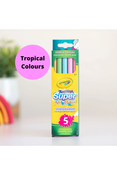Crayola 5 Super Tips Washable Markers- Tropical Colors- Amerikan-Nontoxic- 5 ...