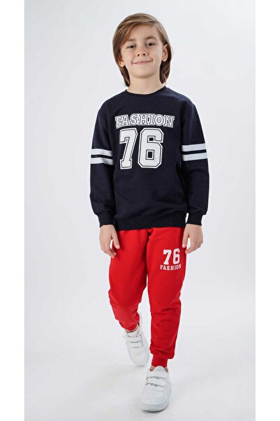 ESİLA KİDS Set de jos-top tricotat din bumbac pentru băieți cu imprimeu la modă