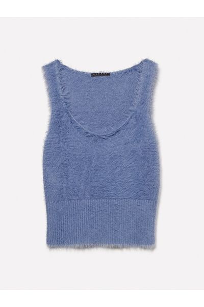 Sisley Top cu bretele cu decolteu în V adânc pentru femei Iron Blue Viscous Blended Slim Fit