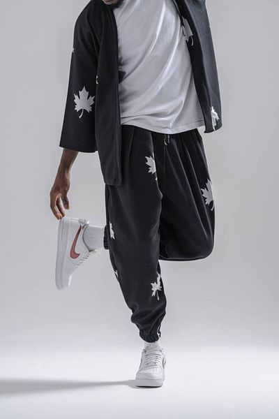 Superbluemexico Men's Baggy Elastic Black Baggy Trousers