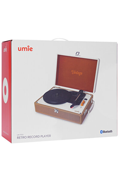 Umie Pikap Müzik Kutusu Vintage Nostaljik Retro Plak Iğne Dahil 3.5mm Bluetooth Aux Hoparlörlü Plak Pikap