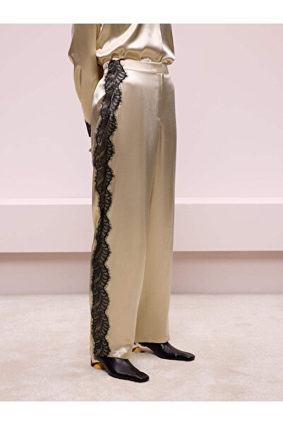 BAQA Dantel Şeritli Bej Pantolon