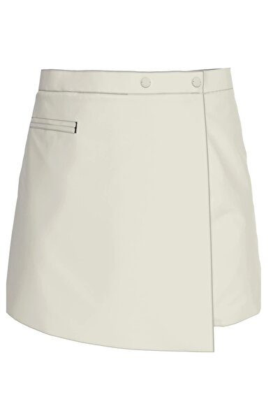 Calvin Klein Kadın Normal Bel Pürüzsüz Kumaş Düğmeli Mini Beyaz Etek J20J224863-YBI
