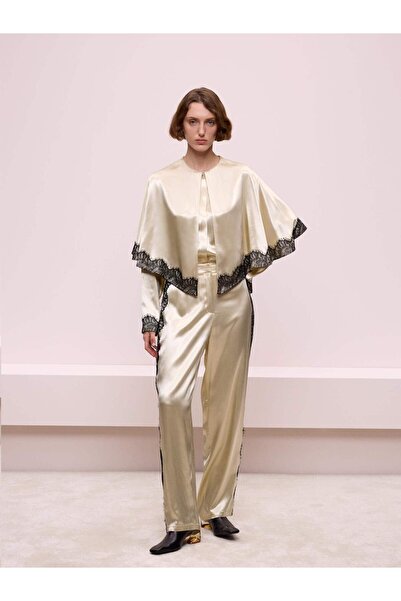 BAQA Dantel Şeritli Bej Pantolon