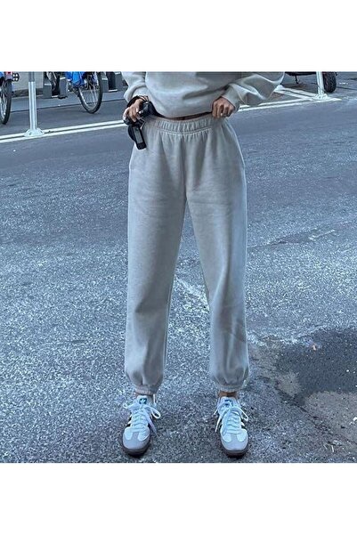 THE WHITE Γκρι χειμερινό παντελόνι αθλητικού τύπου με βαμβακερή επένδυση