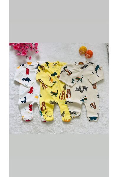 Nayinom Safari Patterned 3-Piece Front Snap Baby Romper