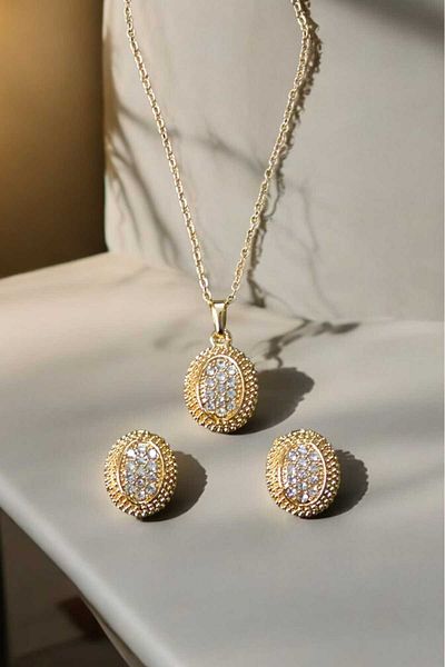 KYOLA DESİGN Minimalist Stone Necklace Earring Set Gold