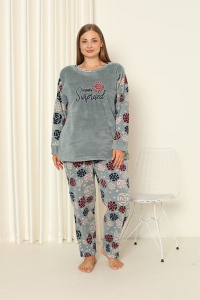dealp Women's Winter Plus Size Fleece Plush Pajamas Set