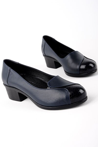 Lal Shoes & Bags Жіночі туфлі на підборах Orlan - натуральна шкіра, з крако-деталями спереду, темно-сині