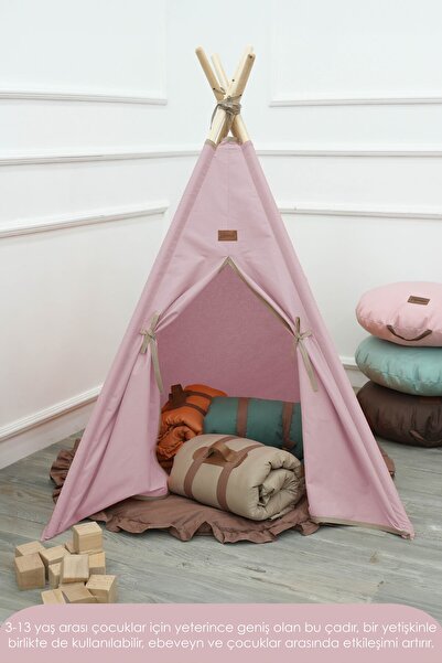mordesign Kızılderili Çocuk Oyun Çadırı, Kreş/Anaokulu Oyun Alanı, Ahşap Oyun Çadırı,Pencereli Çadır,Play Tent