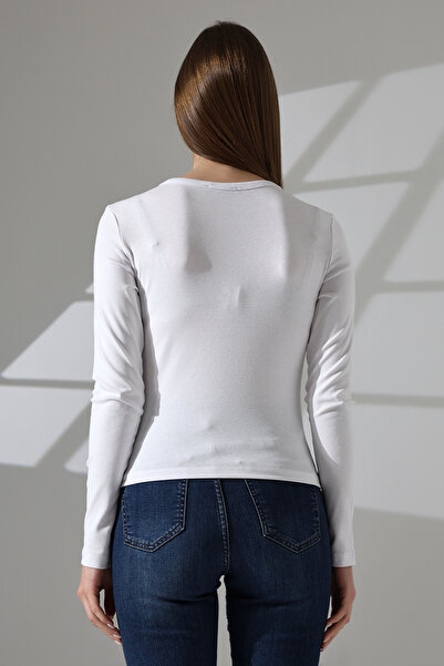 Endies Μακρυμάνικη μπλούζα με κουμπιά Lycra Rib Ύφασμα 21926 ΛΕΥΚΟ