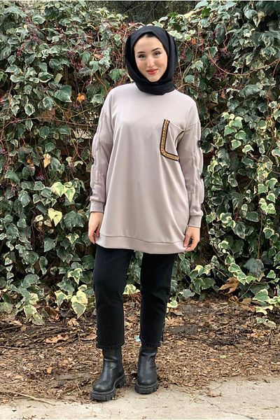 Moda Rosa 25K4446 - Stone - Modal Embroidered Pocket Tunic