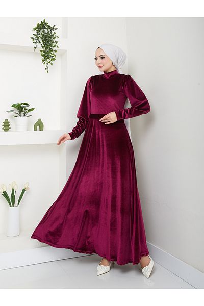 MÇmoda Rochie din catifea cu maneci cu baloane