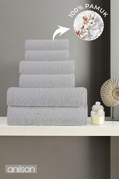 Anılsan Набір з 6 сірих рушників - 2 рушники для рук 50x90, 2 рушники для ванної 70x140, 2 рушники для ніг 50x70