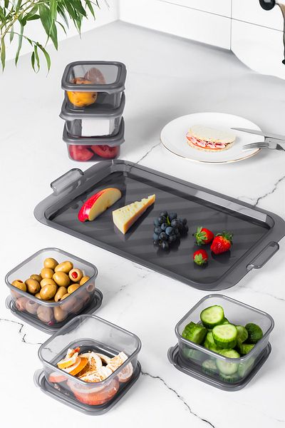 Porsima Breakfast Storage Set with 6 Trays and Silicone Lid
