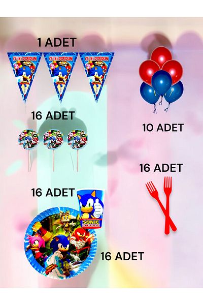 VibeHome Sonic Themed m Pack for 16 - Birthday Party and Fun Events