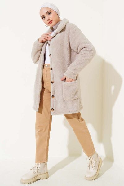 YILMAZBARMAZ cardigan de pluș pentru femei cu detaliu de buzunar