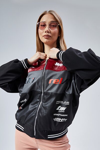 CHOS7N Women's Oversize Printed Biker Racer Coat College Jacket