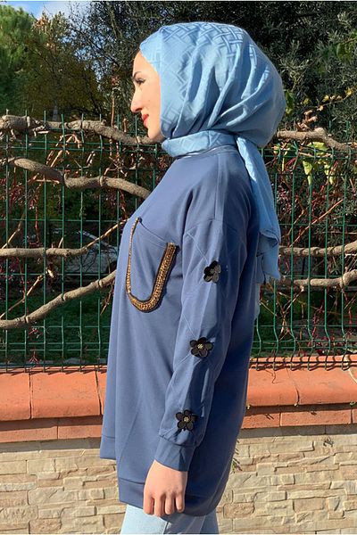Moda Rosa 25K4446 - Blue - Modal Embroidered Pocket Tunic