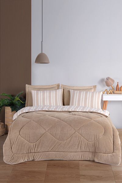 Eponj Home Σετ ύπνου 4 τεμαχίων Beige Soft Line - Διπλό, Αφράτο με Παπλωματάκια Wellsoft