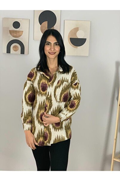 YusGos Women's Single Pocket Print Thick Lumberjack Jacket Shirt (Flame Pattern)