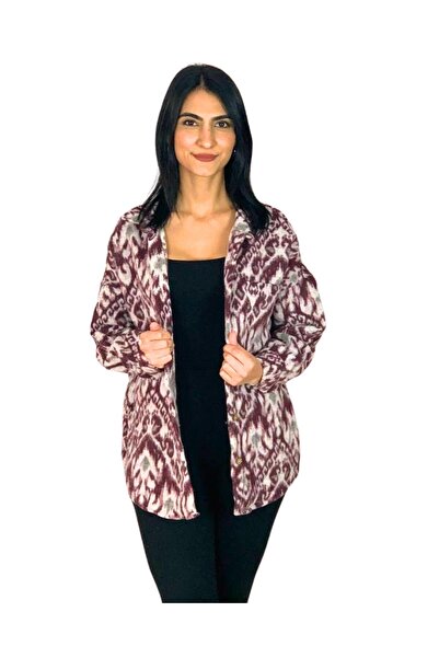 YusGos Women's Single Pocket Print Thick Lumberjack Jacket Shirt (Burgundy)