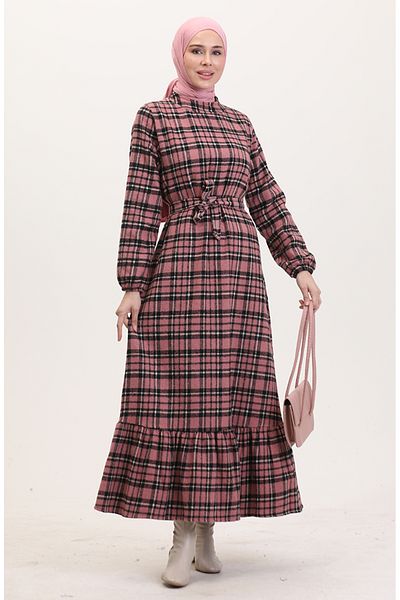 sefamerve Drevorubačské šaty Dusty Rose – s páskem, Model 0561-02