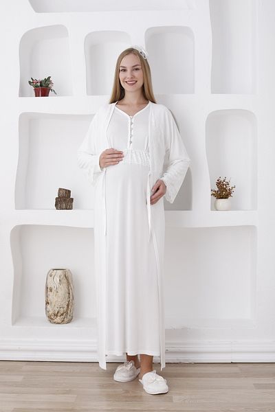 ERDENİZ TEKSTİL Set de 2 piese pentru maternitate/înfășat cu cămașă de noapte cu mânecă lungă și rochie de dimineață/papuci și cadou coroană
