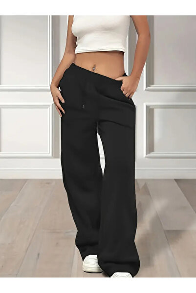 yx yustex sport بنطال رياضي نسائي أسود كاجوال بأرجل واسعة، جيب متعدد الاستخدا...