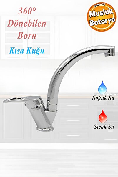 Badem10 Vista Mix Kısa Batarya Krom Lavabo Banyo Mutfak Musluğu Musluk Mermer...