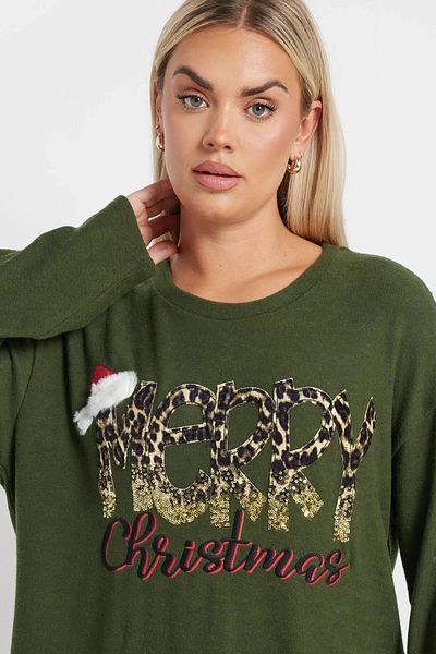 Stil Diva Plus Size Christmas Themed Crew Neck Long Sleeve Slit Sweatshirt 303823
