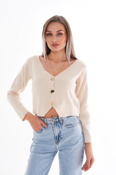 ŞİMAL Women's Mertal Button Detailed Knitwear Knitted Cardigan 245354   -