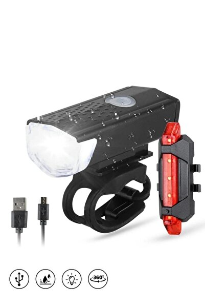 Genel Markalar Usb Şarjlı Bisiklet Ön-arka Far Stop Lambası Seti