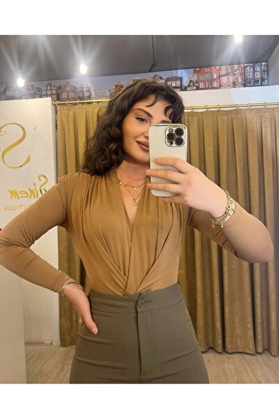 Viz10 KREM RENGİ ÇIT ÇITLI BLUZ