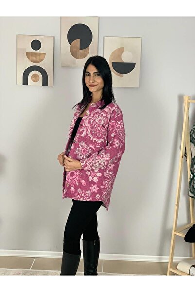 YusGos Women's Single Pocket Print Thick Lumberjack Jacket Shirt (Pink)