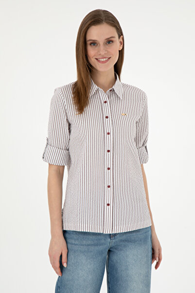 U.S. Polo Assn. Kadın Bordo Uzun Kollu Çizgili Gömlek 50297106-VR014