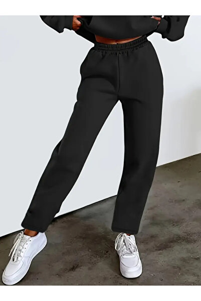 yx yustex sport Γυναικείο μαύρο casual παντελόνι φόρμας με φαρδιά μπατζάκια κ...