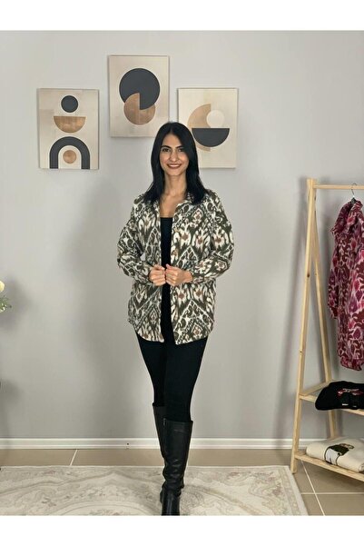 YusGos Women's Single Pocket Patterned Thick Lumberjack Jacket Shirt (Brown-Khaki)